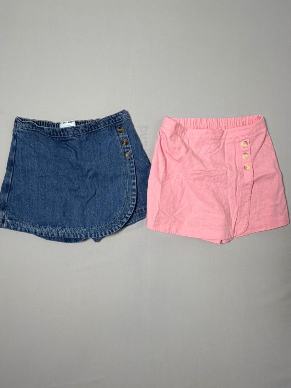 Bundle of 2 Girls Old Navy Wrap-Front Skorts Size L (10-12), Denim & Pink Linen